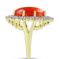 Inel din Argint 925 Placat cu Aur ( 5.92 grame ) cu Coral Roșu Burete și Zircon Alb 9.42 Carate