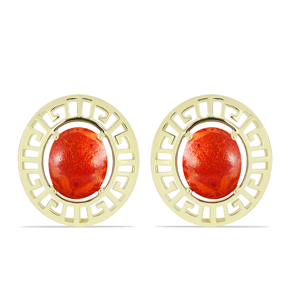 Cercei din Argint 925 Placat cu Aur ( 6.5 grame ) cu Coral Roșu Burete 9.08 Carate