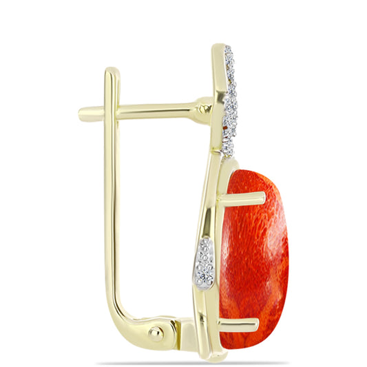 Cercei din Argint 925 Placat cu Aur ( 5.91 grame ) cu Coral Roșu Burete și Topaz Alb 10.55 Carate