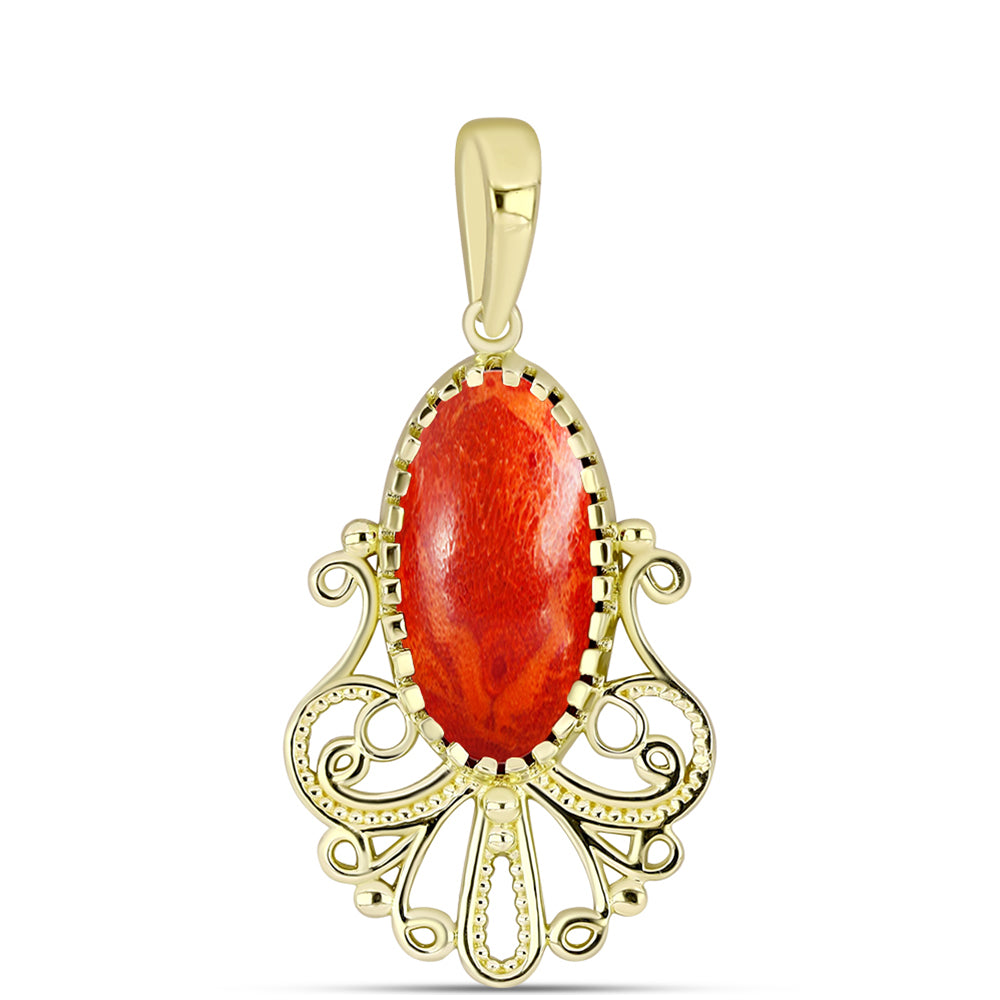 Pandantiv din Argint 925 Placat cu Aur ( 2.75 grame ) cu Coral Roșu Burete 4 Carate 1 