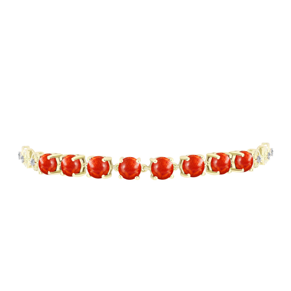 Brățară din Argint 925 Placat cu Aur ( 6.44 grame ) cu Coral Roșu Burete și Topaz Alb 6.82 Carate
