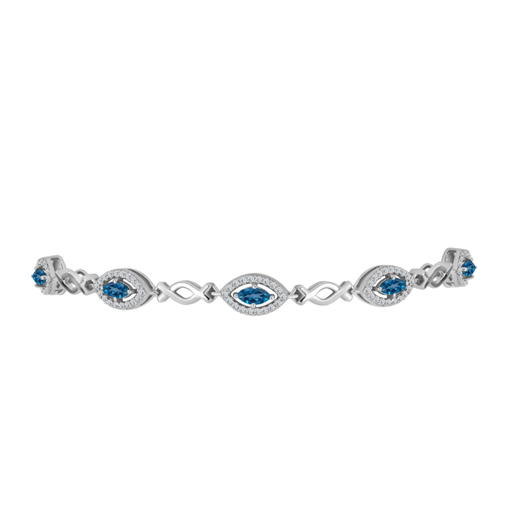 Brățară din Argint 925 ( 7.59 grame ) cu Topaz Albastru ”Londra” și Topaz Alb 2.09 Carate 2 