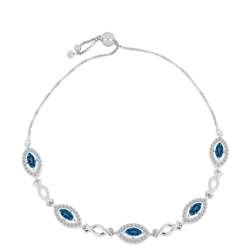 Brățară din Argint 925 ( 7.59 grame ) cu Topaz Albastru ”Londra” și Topaz Alb 2.09 Carate