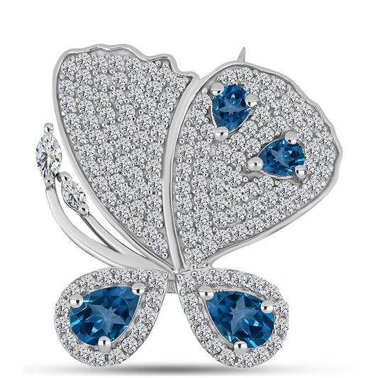 Broşă din Argint 925 ( 5 grame ) cu Topaz Albastru ”Londra” și Topaz Alb 2.75 Carate
