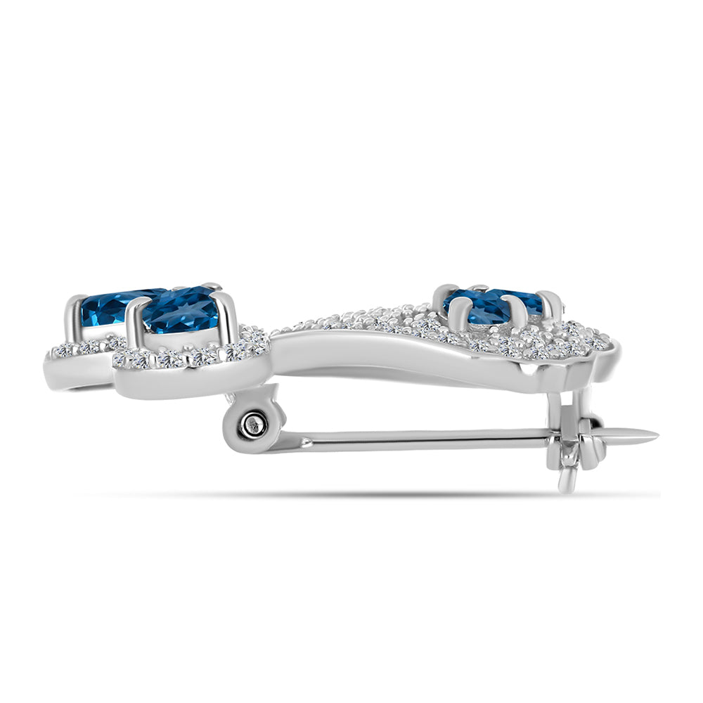 Broşă din Argint 925 ( 5 grame ) cu Topaz Albastru ”Londra” și Topaz Alb 2.75 Carate 2 