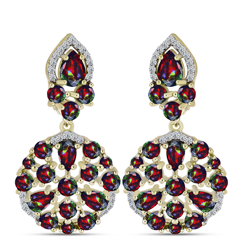 Cercei din Argint 925 Placat cu Aur ( 7.4 grame ) cu Opal Etiopian Negru Lega Dembi și Topaz Alb 3.66 Carate 1 
