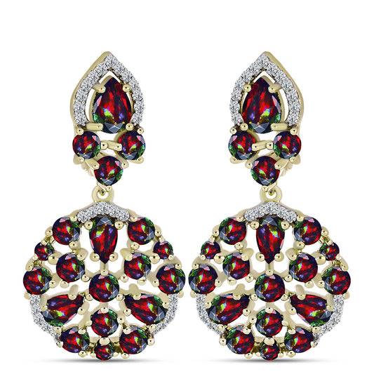 Cercei din Argint 925 Placat cu Aur ( 7.4 grame ) cu Opal Etiopian Negru Lega Dembi și Topaz Alb 3.66 Carate
