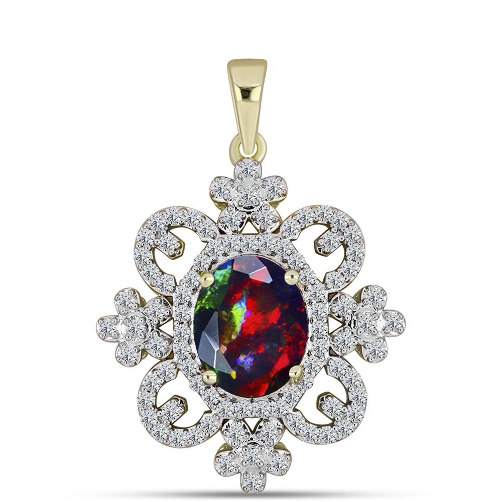 Pandantiv din Argint 925 Placat cu Aur ( 3.24 grame ) cu Opal Etiopian Negru Lega Dembi și Topaz Alb 2.08 Carate