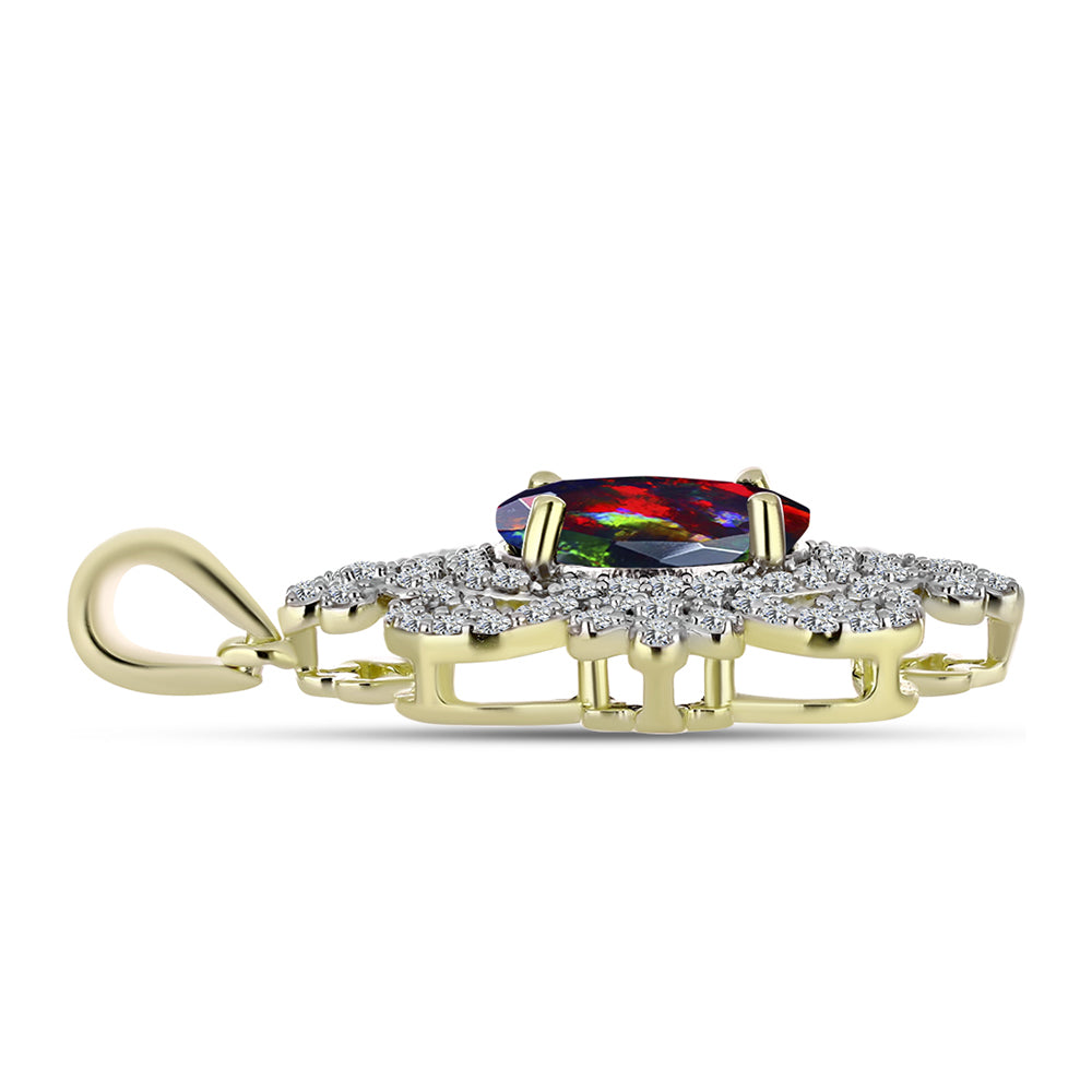 Pandantiv din Argint 925 Placat cu Aur ( 3.24 grame ) cu Opal Etiopian Negru Lega Dembi și Topaz Alb 2.08 Carate