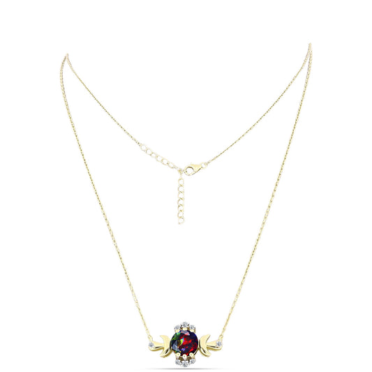 Colier din Argint 925 Placat cu Aur ( 4.71 grame ) cu Opal Etiopian Negru Lega Dembi și Topaz Alb 1.75 Carate