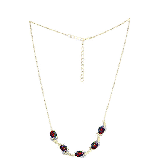 Colier din Argint 925 Placat cu Aur ( 5.97 grame ) cu Opal Etiopian Negru Lega Dembi și Topaz Alb 2.56 Carate