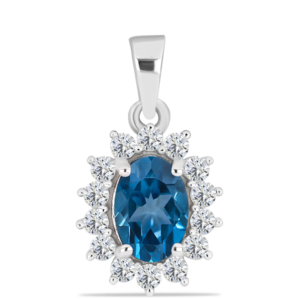 Pandantiv din Argint 925 ( 0.77 grame ) cu Topaz Albastru ”Londra” și Topaz Alb 1.22 Carate