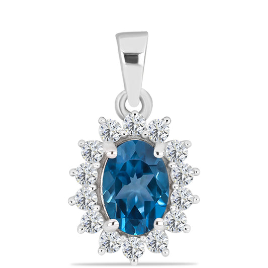 Pandantiv din Argint 925 ( 0.77 grame ) cu Topaz Albastru ”Londra” și Topaz Alb 1.22 Carate