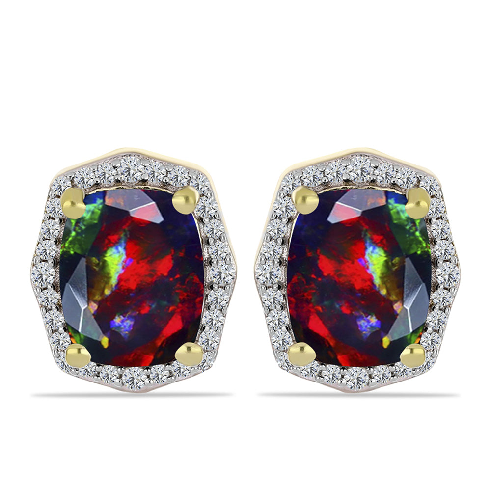 Cercei din Argint 925 Placat cu Aur ( 4.06 grame ) cu Opal Etiopian Negru Lega Dembi și Topaz Alb 3.59 Carate
