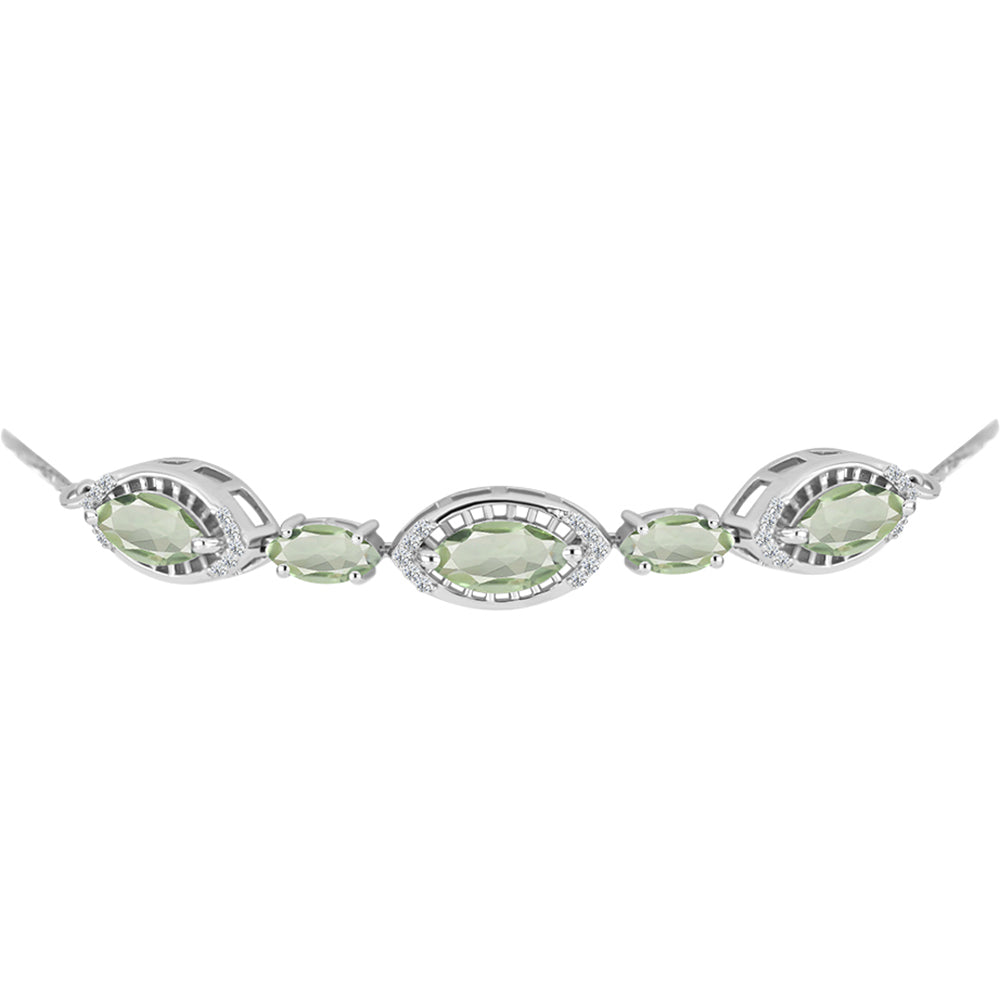 Brățară din Argint 925 ( 6.61 grame ) cu Ametist Verde și Topaz Alb 4.37 Carate