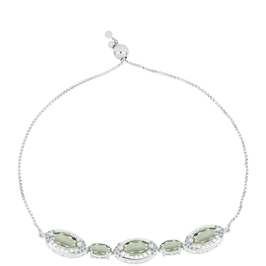 Brățară din Argint 925 ( 6.61 grame ) cu Ametist Verde și Topaz Alb 4.37 Carate