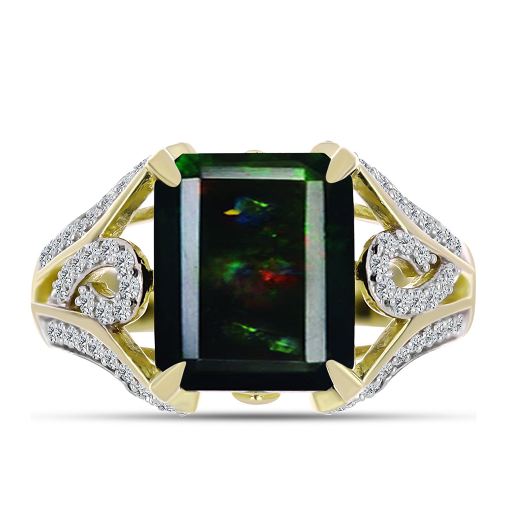 Inel din Argint 925 Placat cu Aur ( 4.91 grame ) cu Opal Etiopian Negru Lega Dembi și Topaz Alb 4.1 Carate 1 
