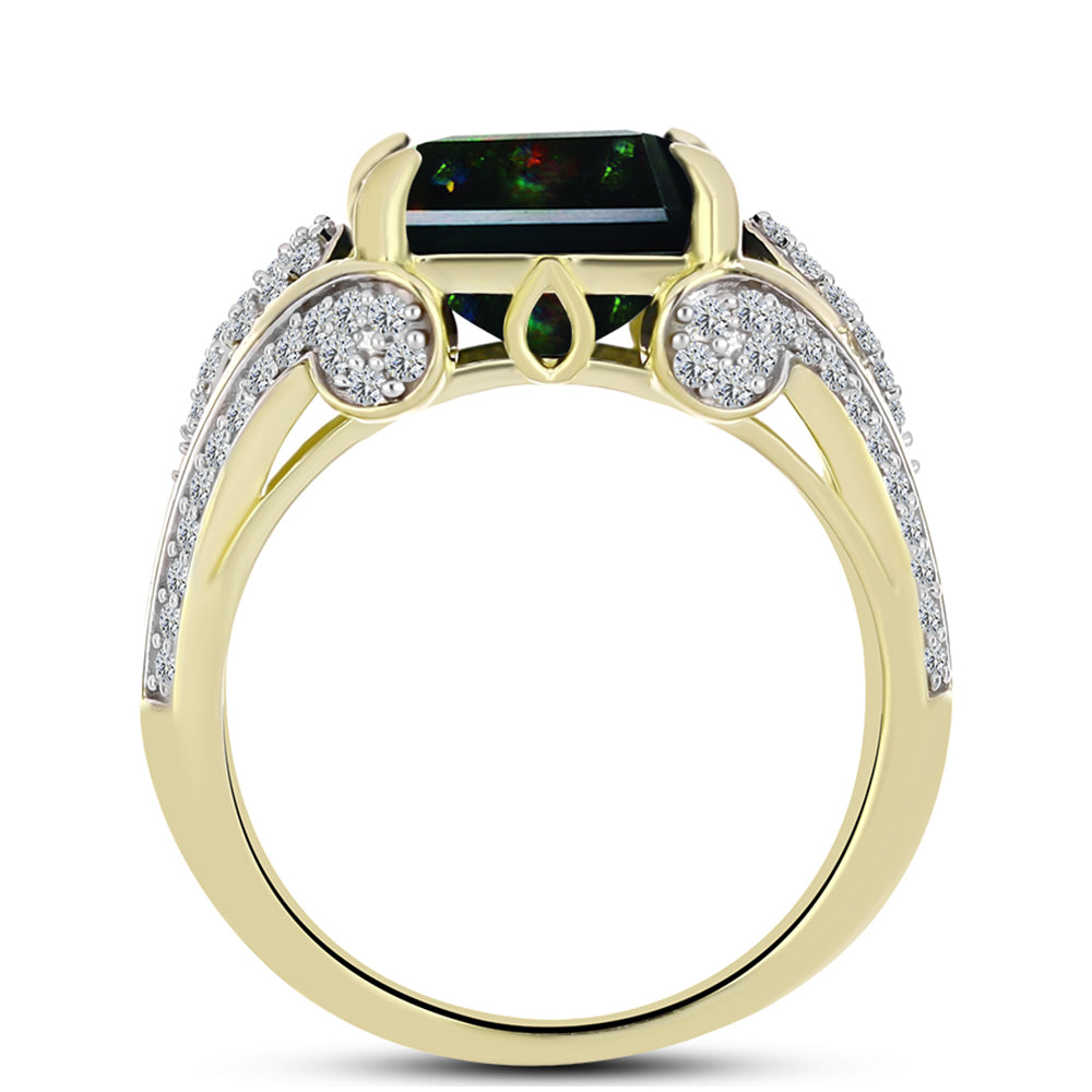 Inel din Argint 925 Placat cu Aur ( 4.91 grame ) cu Opal Etiopian Negru Lega Dembi și Topaz Alb 4.1 Carate 2 