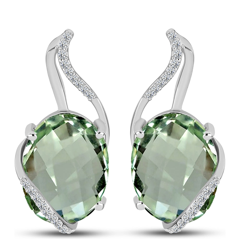 Cercei din Argint 925 ( 4.15 grame ) cu Ametist Verde și Topaz Alb 15.64 Carate 1 