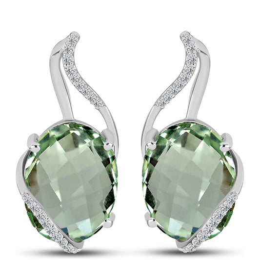 Cercei din Argint 925 ( 4.15 grame ) cu Ametist Verde și Topaz Alb 15.64 Carate