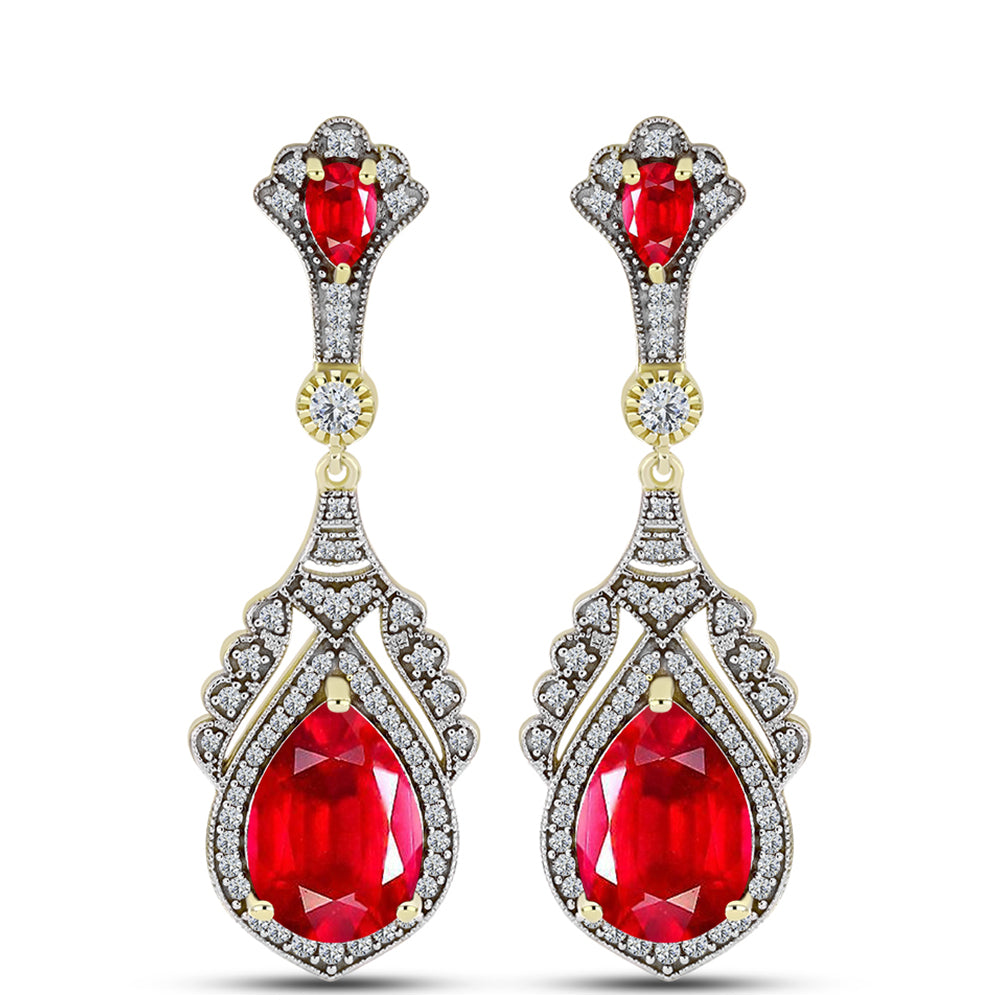 Cercei din Argint 925 Placat cu Aur ( 8.52 grame ) cu Agat Roșu și Topaz Alb 12.05 Carate 1 