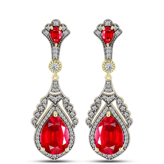 Cercei din Argint 925 Placat cu Aur ( 8.52 grame ) cu Agat Roșu și Topaz Alb 12.05 Carate