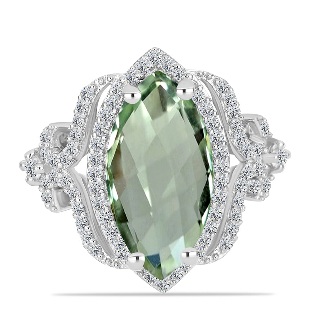 Inel din Argint 925 ( 4.17 grame ) cu Ametist Verde și Topaz Alb 5.84 Carate