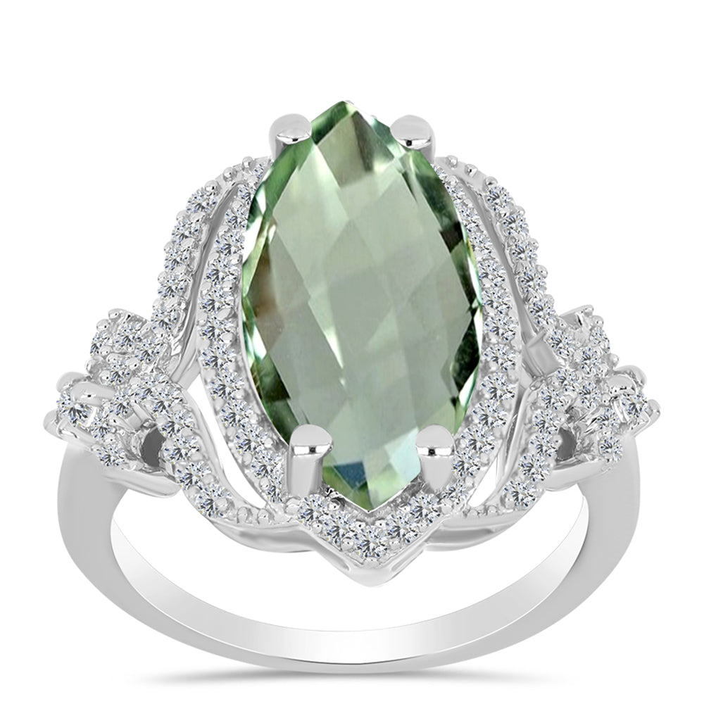 Inel din Argint 925 ( 4.17 grame ) cu Ametist Verde și Topaz Alb 5.84 Carate