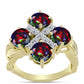 Inel din Argint 925 Placat cu Aur ( 4.58 grame ) cu Opal Etiopian Negru Lega Dembi și Topaz Alb 2.43 Carate