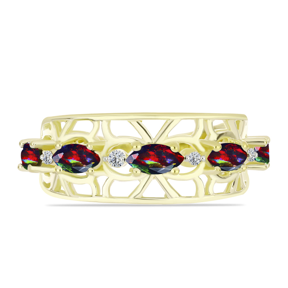 Inel din Argint 925 Placat cu Aur ( 5.22 grame ) cu Opal Etiopian Negru Lega Dembi și Topaz Alb 0.82 Carate 2 