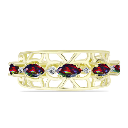 Inel din Argint 925 Placat cu Aur ( 5.22 grame ) cu Opal Etiopian Negru Lega Dembi și Topaz Alb 0.82 Carate