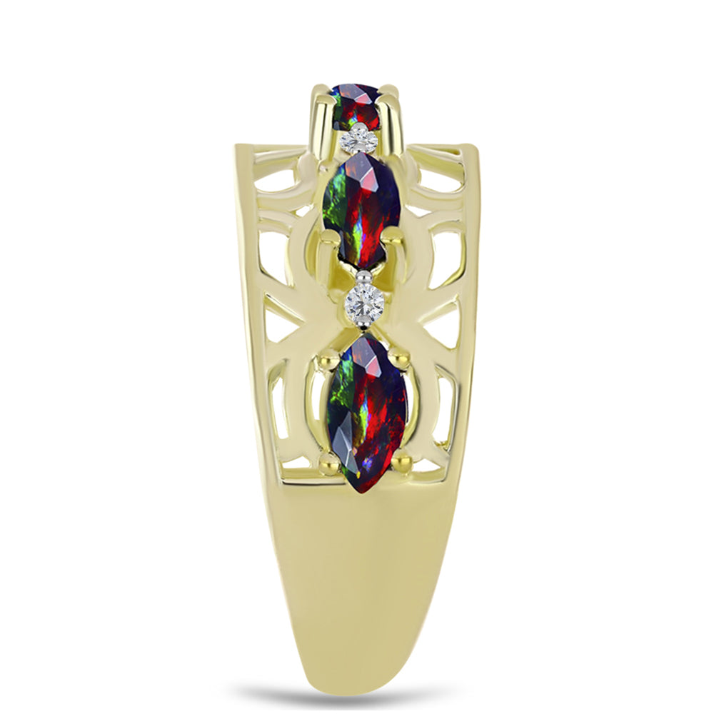 Inel din Argint 925 Placat cu Aur ( 5.22 grame ) cu Opal Etiopian Negru Lega Dembi și Topaz Alb 0.82 Carate