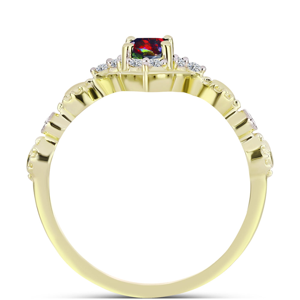 Inel din Argint 925 Placat cu Aur ( 2.48 grame ) cu Opal Etiopian Negru Lega Dembi și Topaz Alb 0.37 Carate 2 