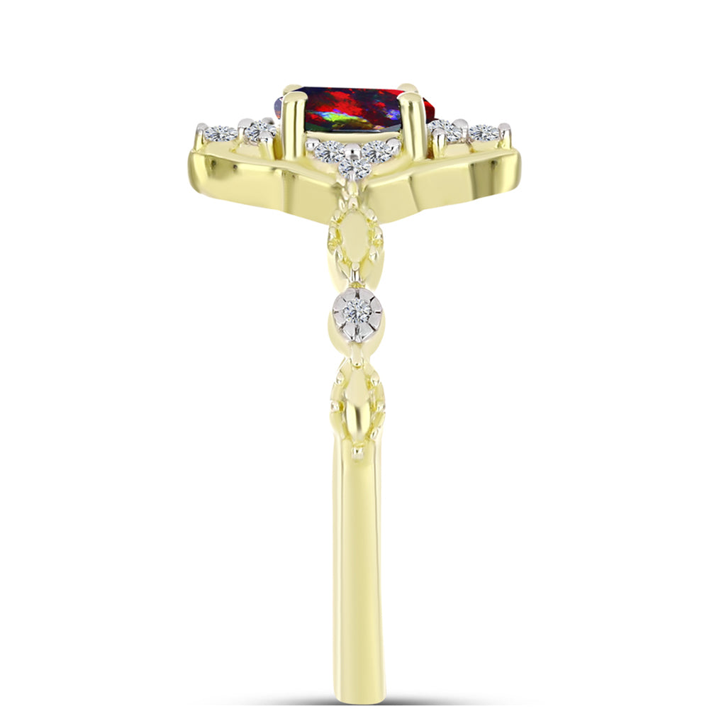 Inel din Argint 925 Placat cu Aur ( 2.48 grame ) cu Opal Etiopian Negru Lega Dembi și Topaz Alb 0.37 Carate