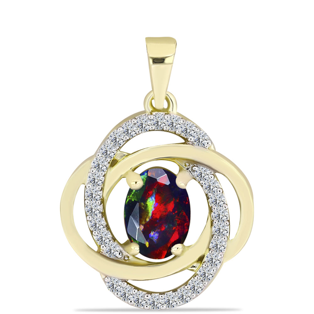 Pandantiv din Argint 925 Placat cu Aur ( 1.53 grame ) cu Opal Etiopian Negru Lega Dembi și Topaz Alb 0.69 Carate 1 