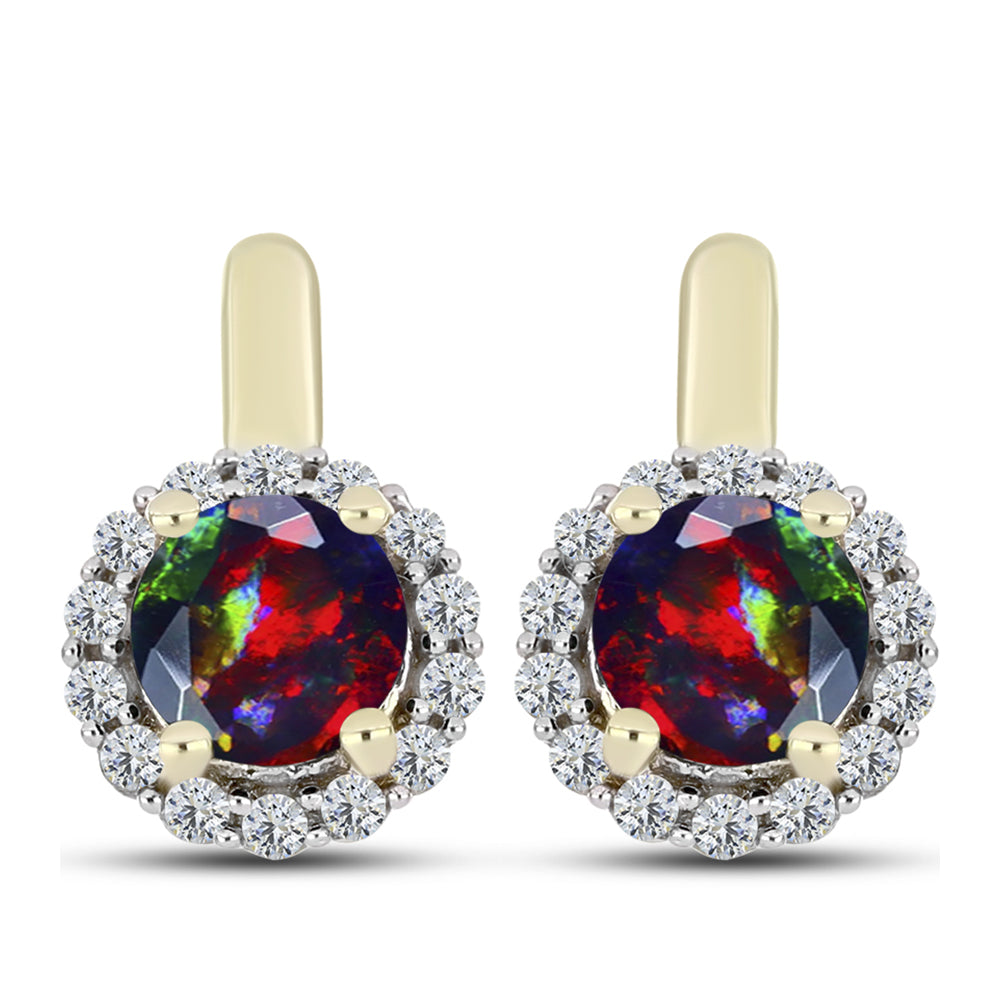 Cercei din Argint 925 Placat cu Aur ( 3.64 grame ) cu Opal Etiopian Negru Lega Dembi și Topaz Alb 1.52 Carate