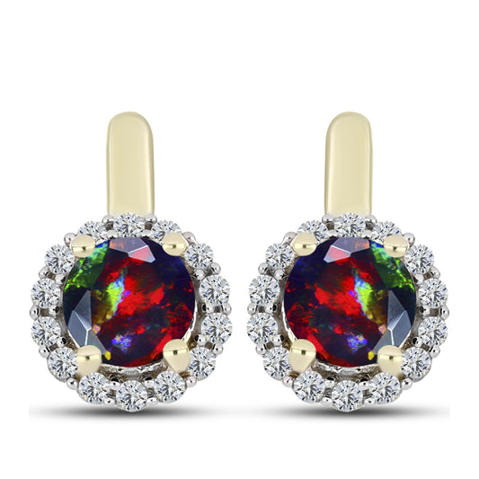 Cercei din Argint 925 Placat cu Aur ( 3.64 grame ) cu Opal Etiopian Negru Lega Dembi și Topaz Alb 1.52 Carate
