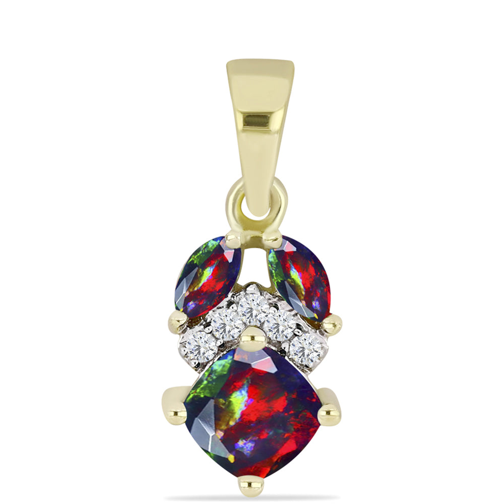 Pandantiv din Argint 925 Placat cu Aur ( 0.95 grame ) cu Opal Etiopian Negru Lega Dembi și Topaz Alb 0.46 Carate