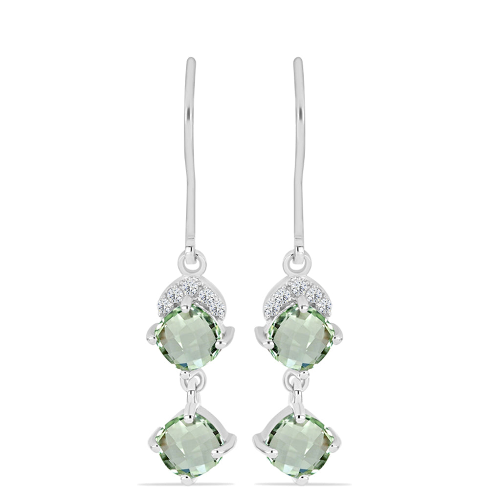 Cercei din Argint 925 ( 2.15 grame ) cu Ametist Verde și Topaz Alb 2.24 Carate 1 