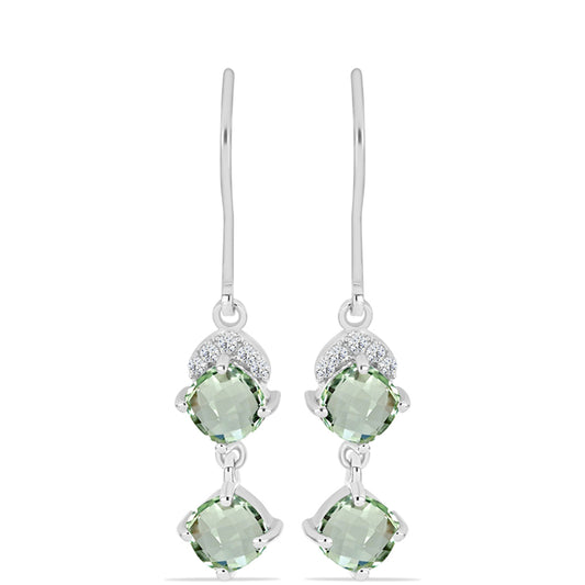 Cercei din Argint 925 ( 2.15 grame ) cu Ametist Verde și Topaz Alb 2.24 Carate