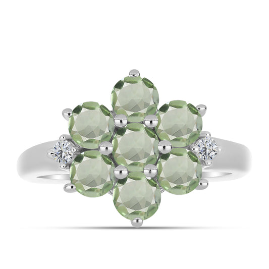 Inel din Argint 925 ( 3.44 grame ) cu Ametist Verde și Topaz Alb 1.87 Carate