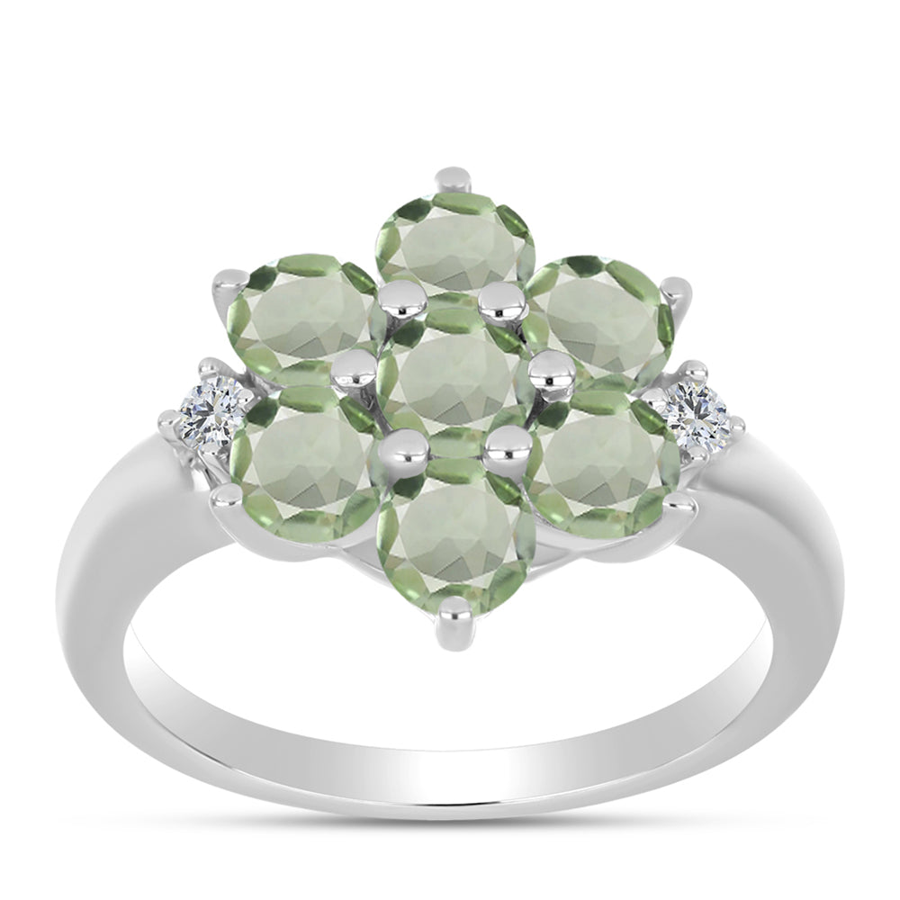 Inel din Argint 925 ( 3.44 grame ) cu Ametist Verde și Topaz Alb 1.87 Carate 3 