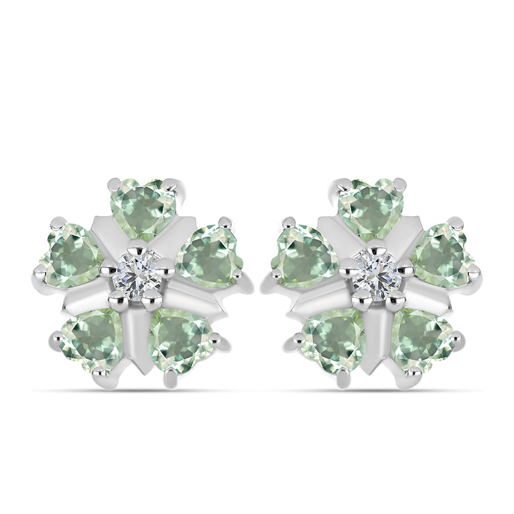 Cercei din Argint 925 ( 3.18 grame ) cu Ametist Verde și Topaz Alb 2.49 Carate 1 