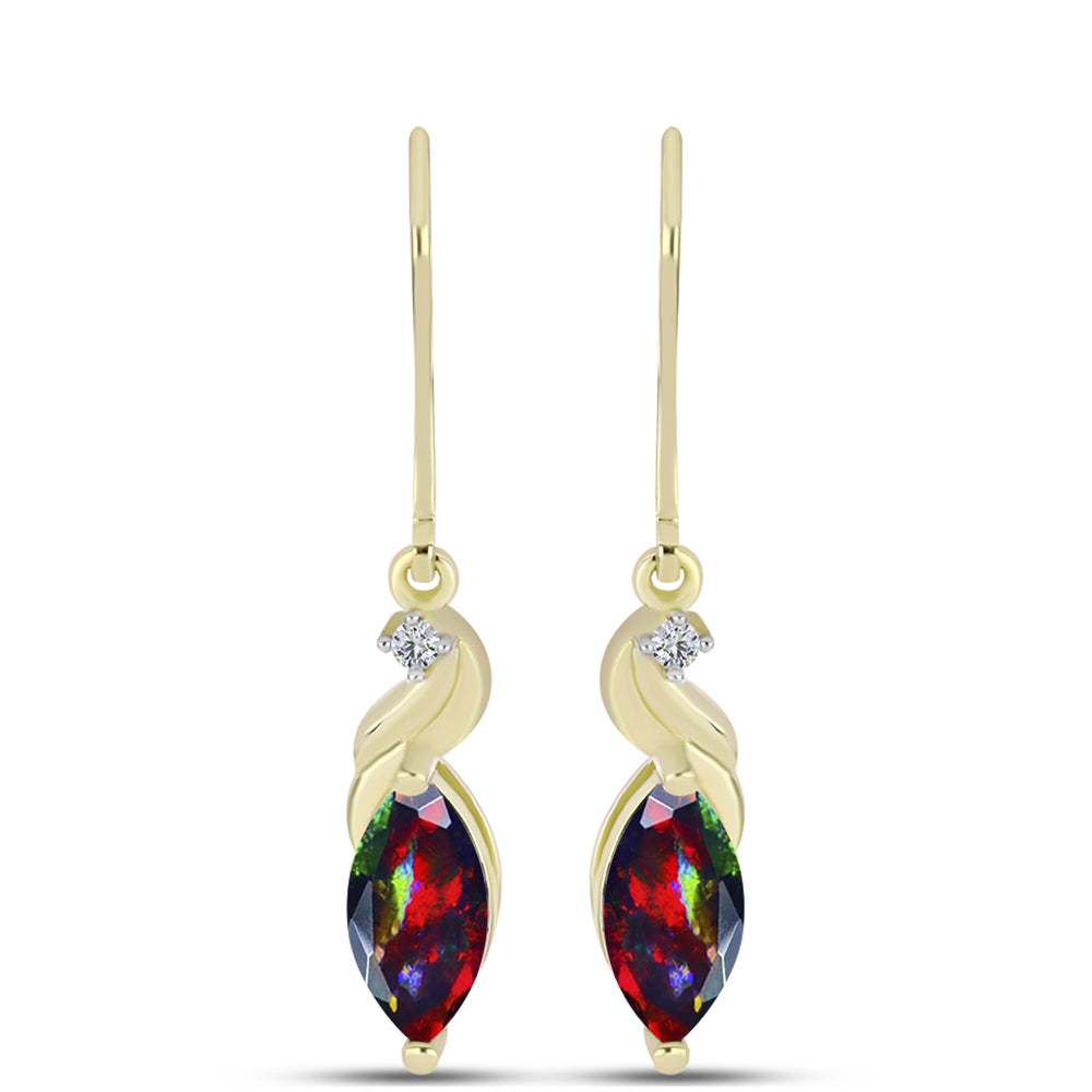 Cercei din Argint 925 Placat cu Aur ( 2.4 grame ) cu Opal Etiopian Negru Lega Dembi și Topaz Alb 1.29 Carate 1 