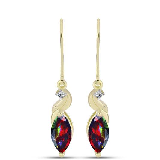 Cercei din Argint 925 Placat cu Aur ( 2.4 grame ) cu Opal Etiopian Negru Lega Dembi și Topaz Alb 1.29 Carate