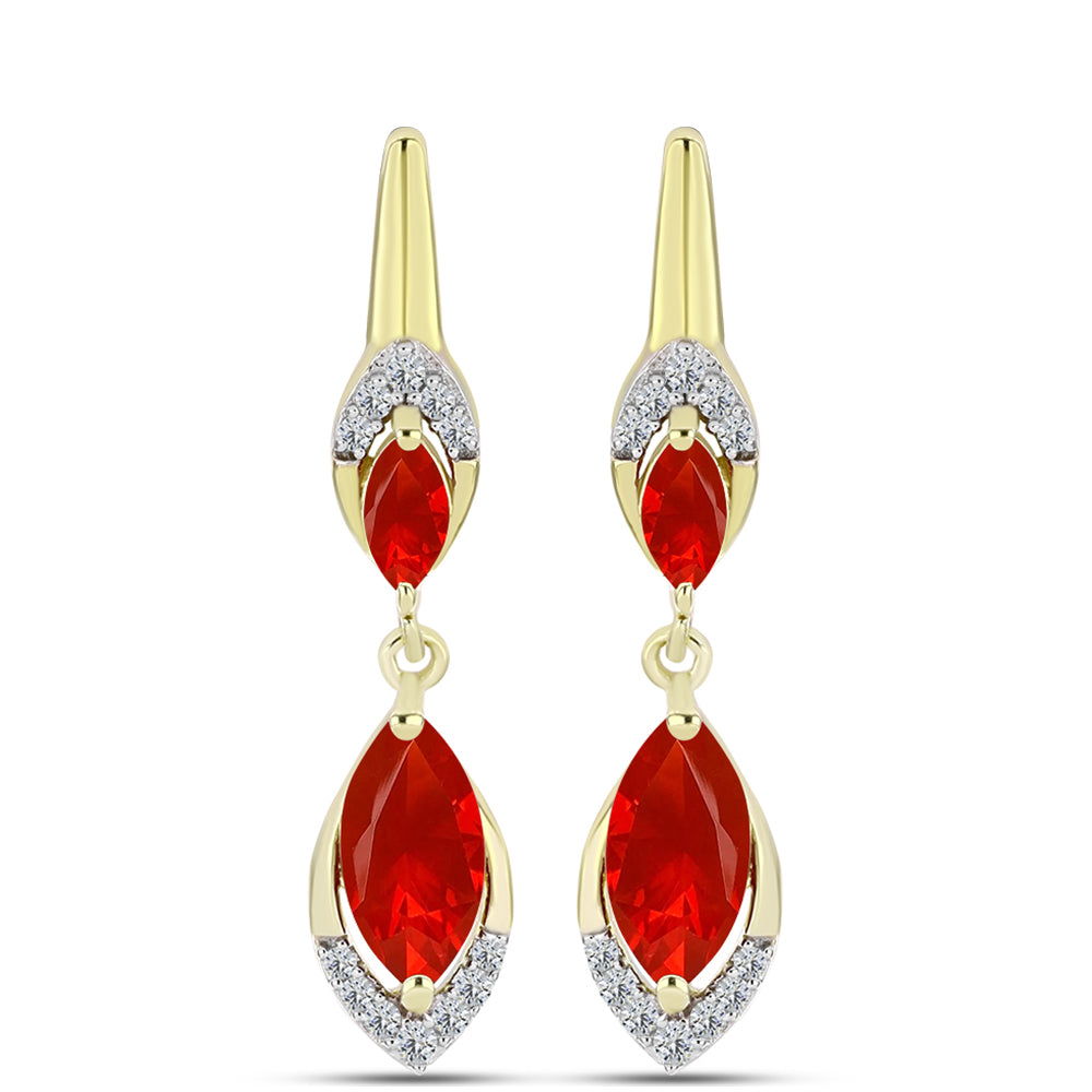 Cercei din Argint 925 Placat cu Aur ( 3.85 grame ) cu Agat Roșu și Topaz Alb 2.52 Carate 1 