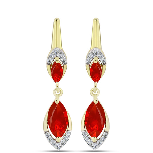 Cercei din Argint 925 Placat cu Aur ( 3.85 grame ) cu Agat Roșu și Topaz Alb 2.52 Carate