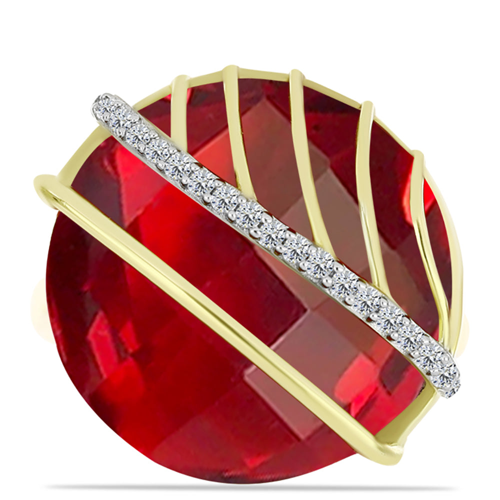 Inel din Argint 925 Placat cu Aur ( 4.84 grame ) cu Agat Roșu și Topaz Alb 16.03 Carate
