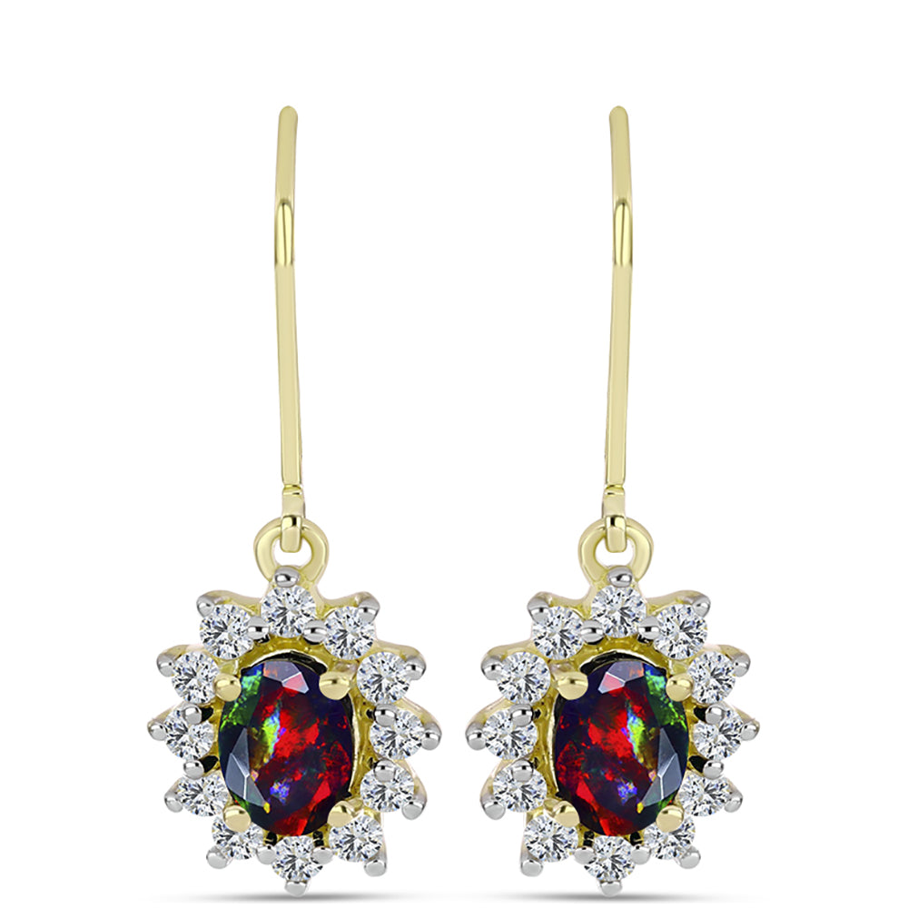 Cercei din Argint 925 Placat cu Aur ( 3.32 grame ) cu Opal Etiopian Negru Lega Dembi și Topaz Alb 1.85 Carate