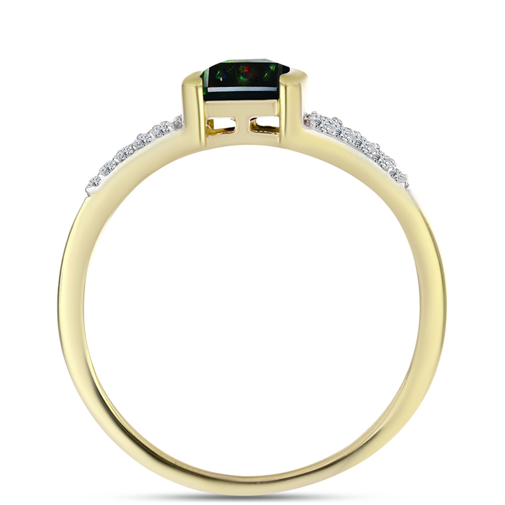 Inel din Argint 925 Placat cu Aur ( 2.91 grame ) cu Opal Etiopian Negru Lega Dembi și Topaz Alb 0.83 Carate